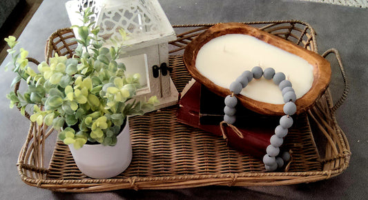 Small Dough Bowl Candle in Dark Stain or Distressed White